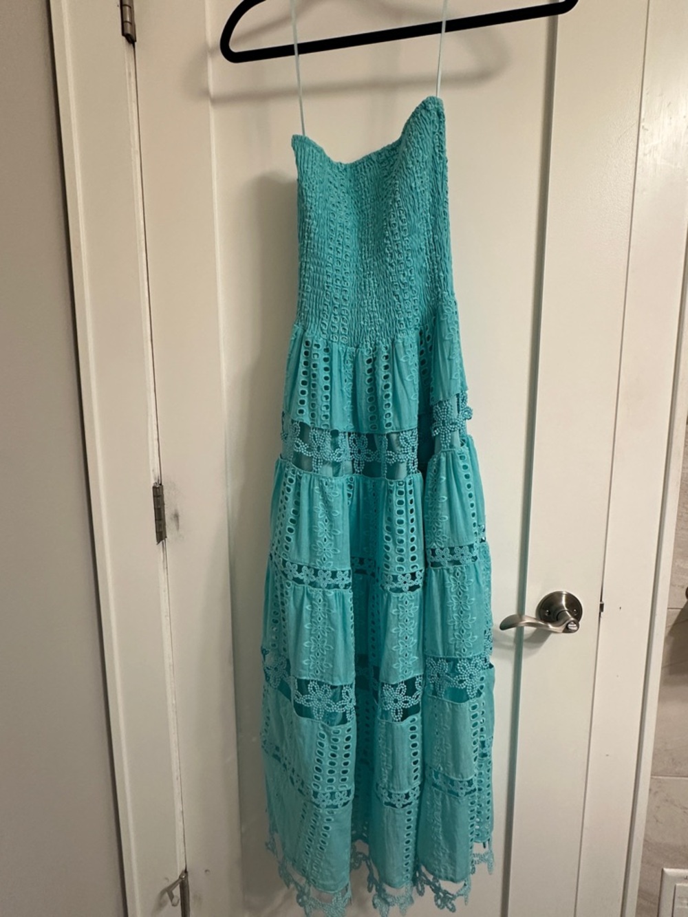 Strut and Bolt Blue/Teal Eyelet Midi Dress, XS